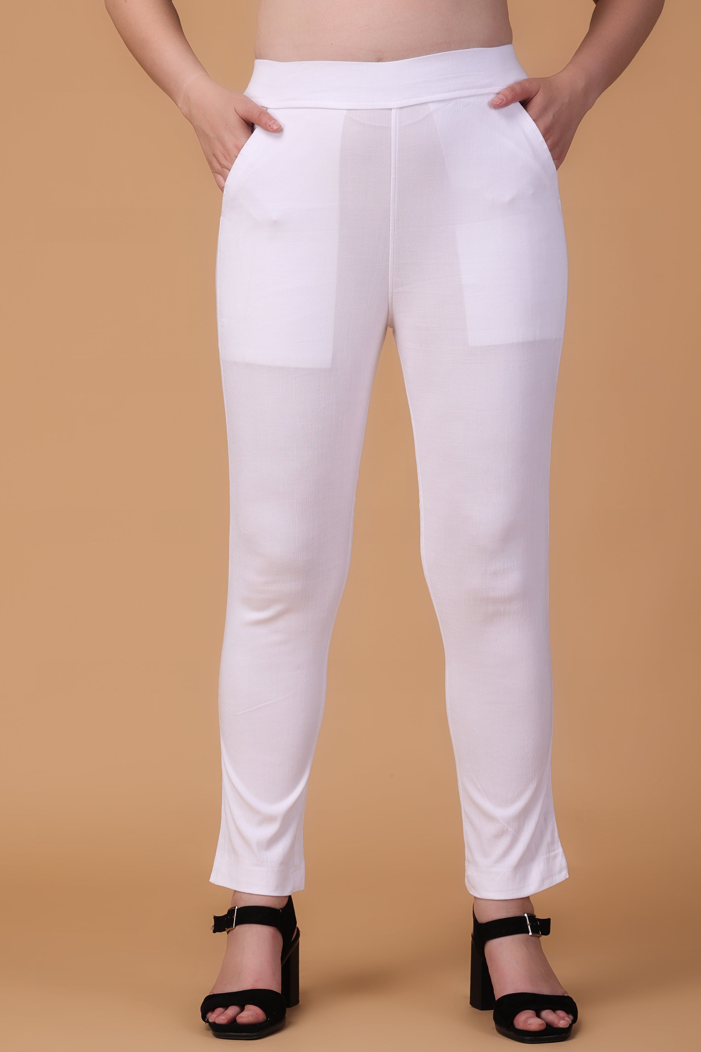 White Cotton Satin Lycra Pants